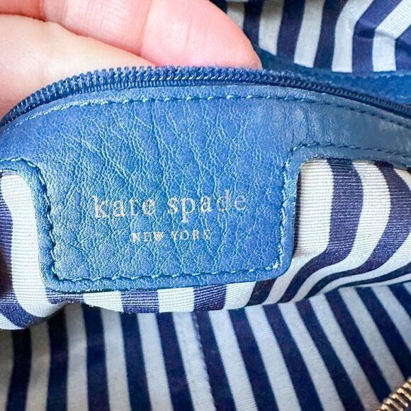 Kate Spade Blue Leather Hobo Shoulder Handbag Purse Custom Silk Wrap Strap - Picture 9 of 14